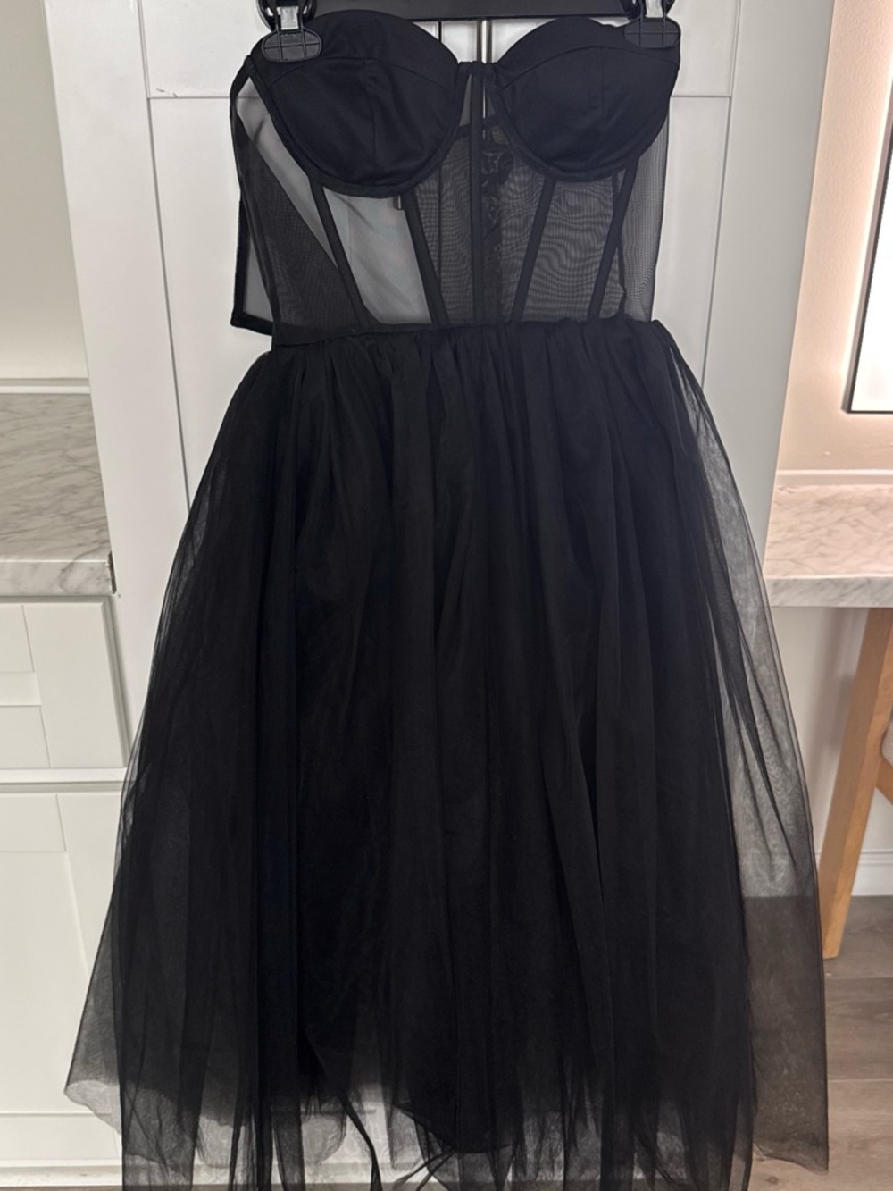 Black Tulle Strapless Bustier Dress